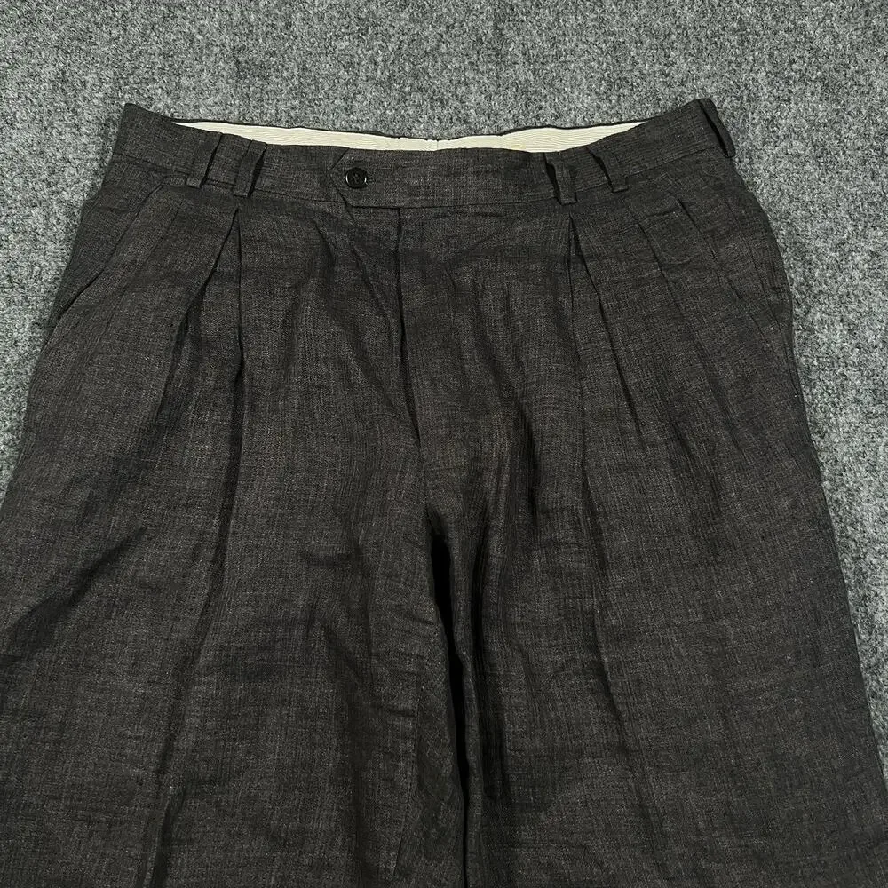 Ermenegildo Zegna 100% Linen SOFT Pants Pleated 52 (35 X 29) Charcoal Black